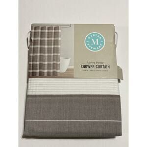 Martha Stewart 72" x 72" Warm Stone (Gray) Shower Curtain Bath Adrien Stripe